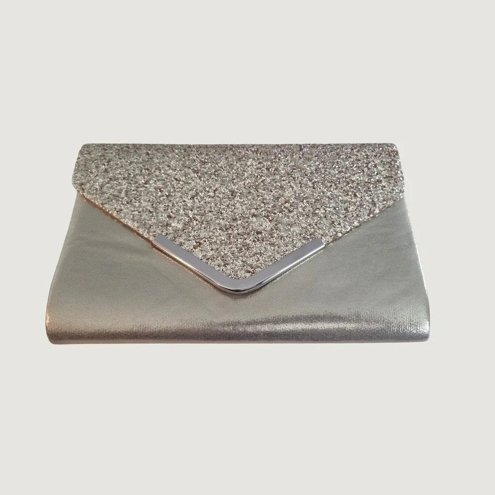 Champagne Gold Glitter‎ Envelope Clutch Chain Strap Evening Bag